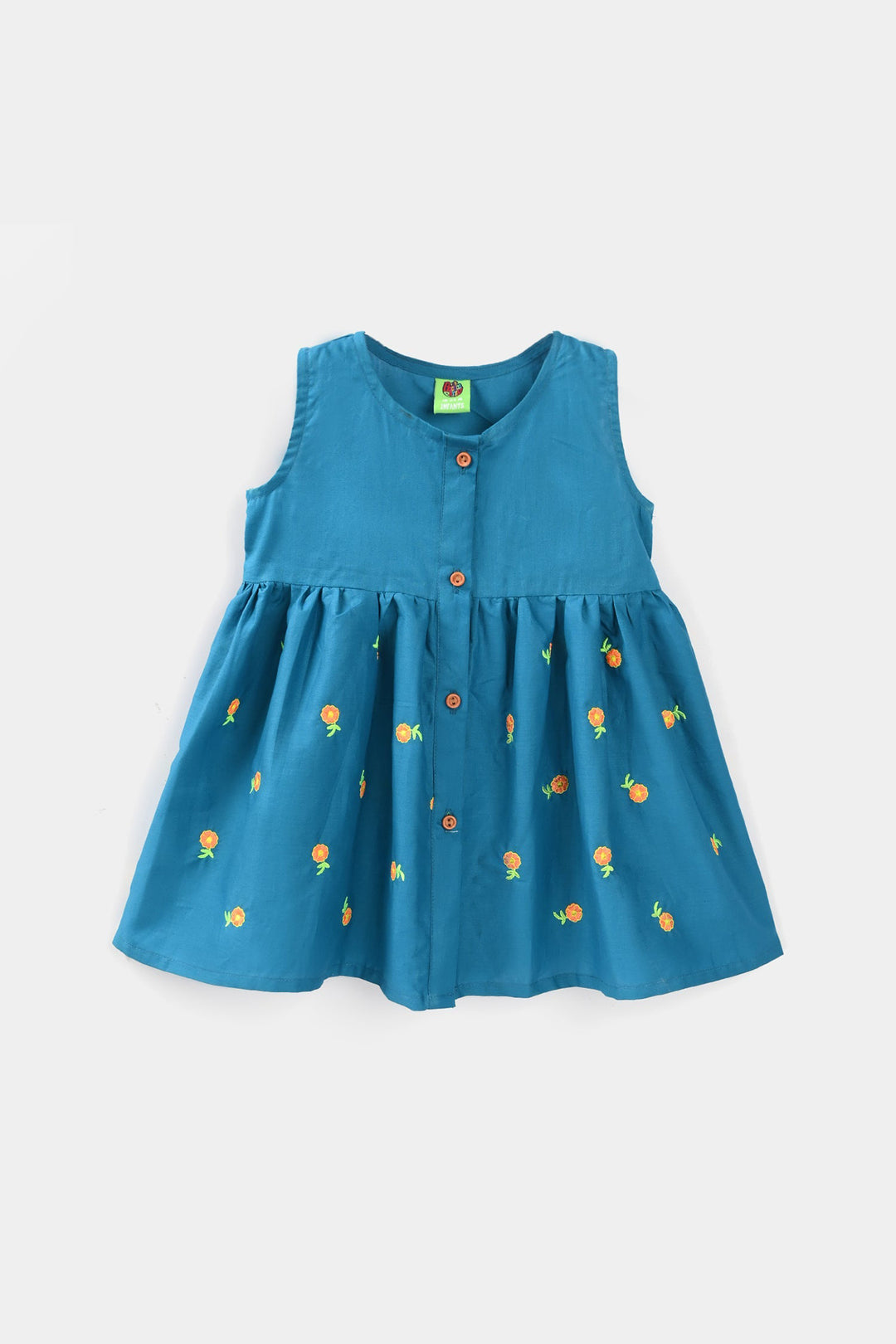 Infant Girls Cotton Embroidered 2Pcs Royal Blue - Turquoise