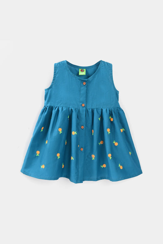 Infant Girls Cotton Embroidered 2Pcs Royal Blue - Turquoise