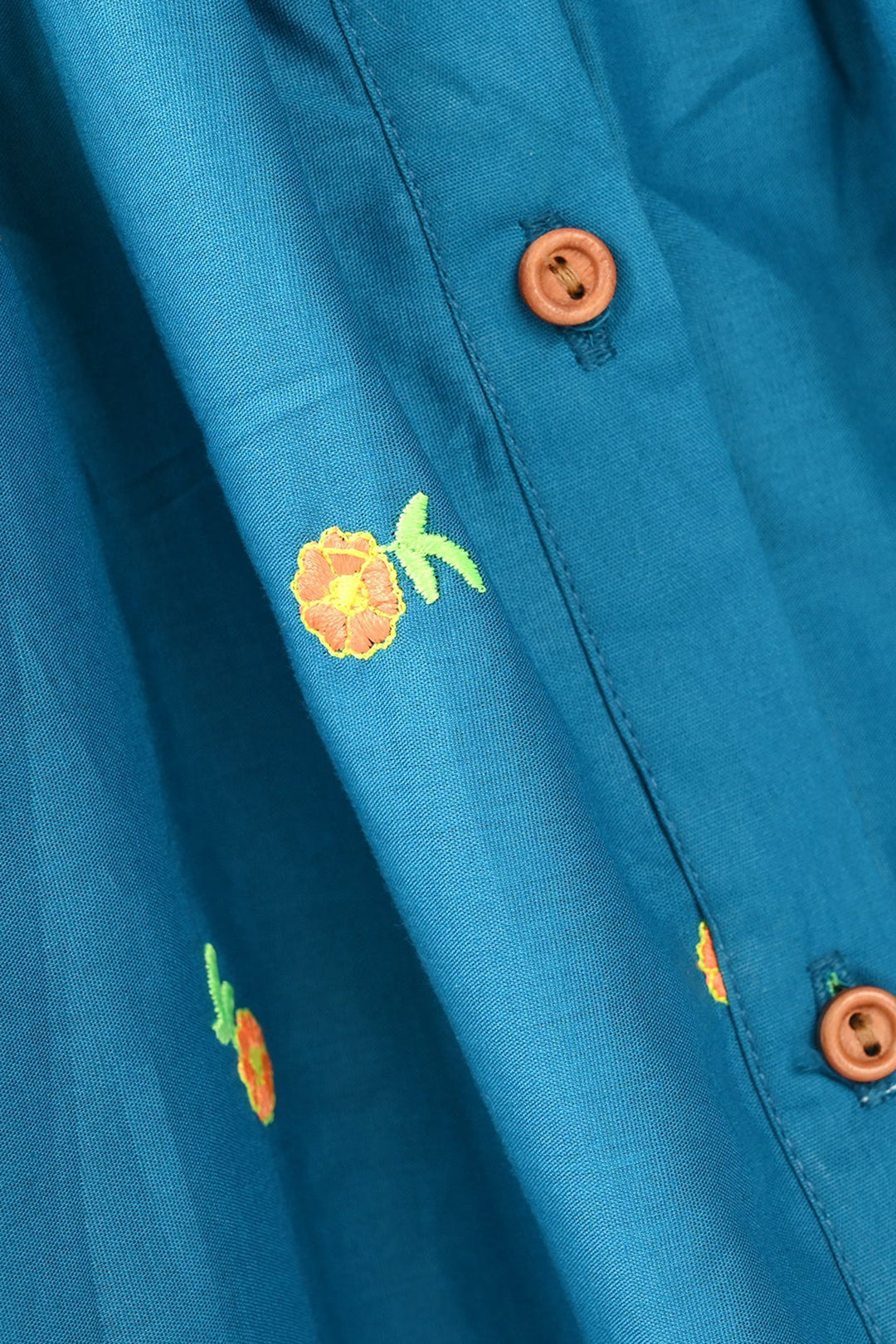 Infant Girls Cotton Embroidered 2Pcs Royal Blue - Turquoise