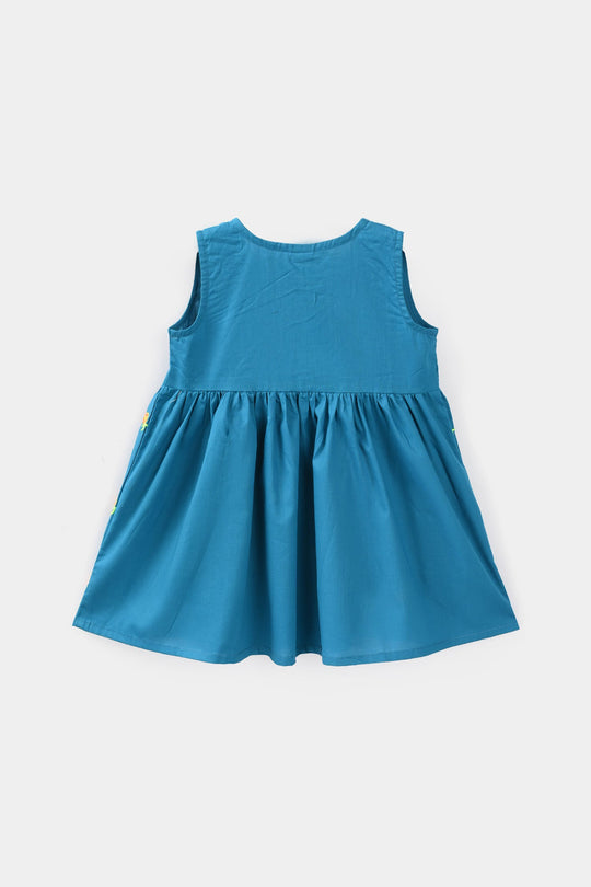 Infant Girls Cotton Embroidered 2Pcs Royal Blue - Turquoise