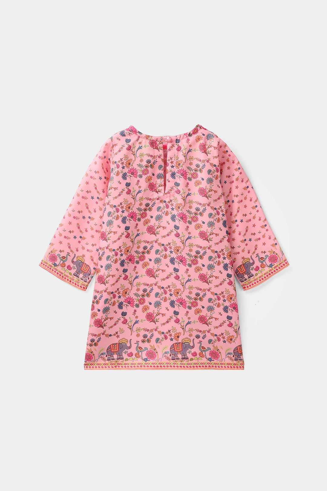 Infant Girls Poly Cambric Printed Kurti - Pink