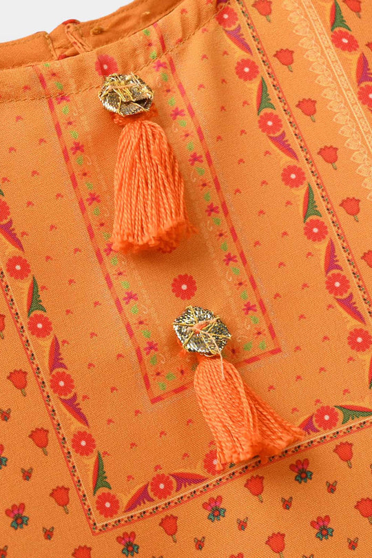 Infant Girls Poly Cambric Printed Kurti - Yellow