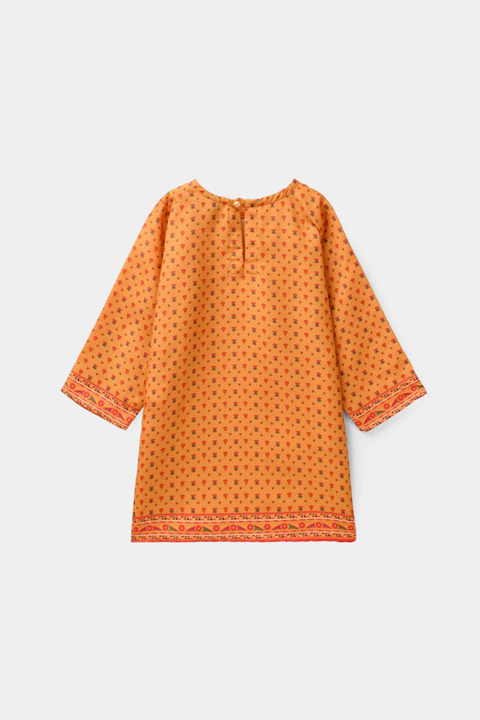 Infant Girls Poly Cambric Printed Kurti - Yellow