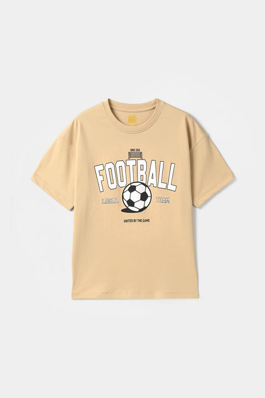 Boys Cotton Jersey T-Shirt (FOOTBALL) - Warm Sand