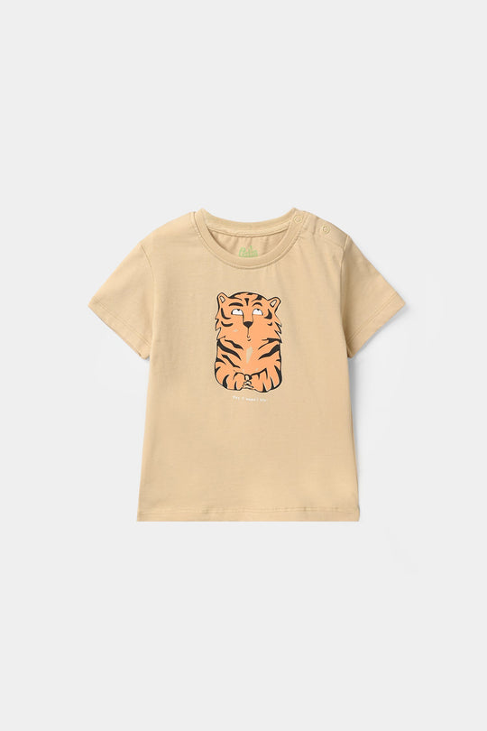Infant Boys Cotton Jersey T-Shirt Tiger - Warm Sand