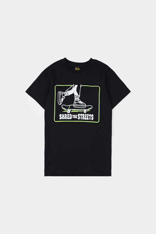 Boys Cotton Jersey T-Shirt (SHRED THE STREETS) - Jet Black