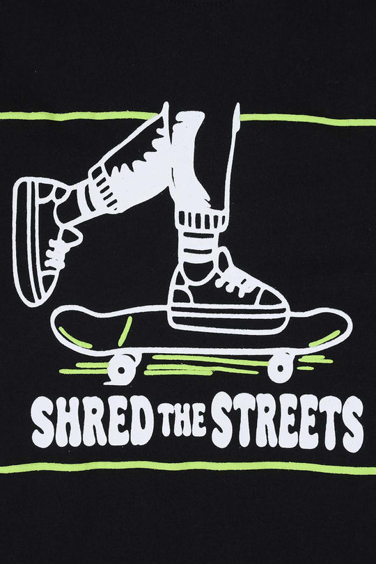 Boys Cotton Jersey T-Shirt (SHRED THE STREETS) - Jet Black