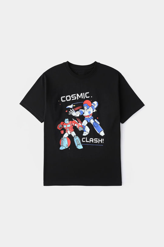 Boys Cotton Jersey T-Shirt (COSMIC CLASH) - Jet Black