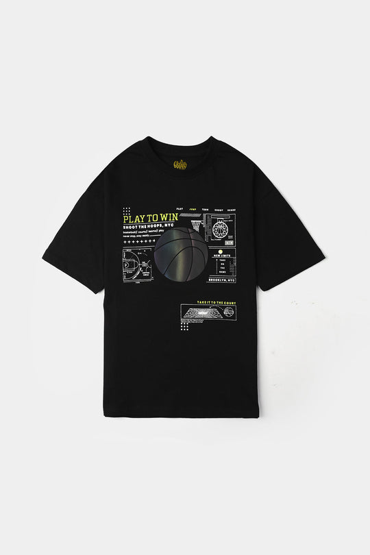 Boys Cotton Jersey T-Shirt (Play To Win) - Jet Black