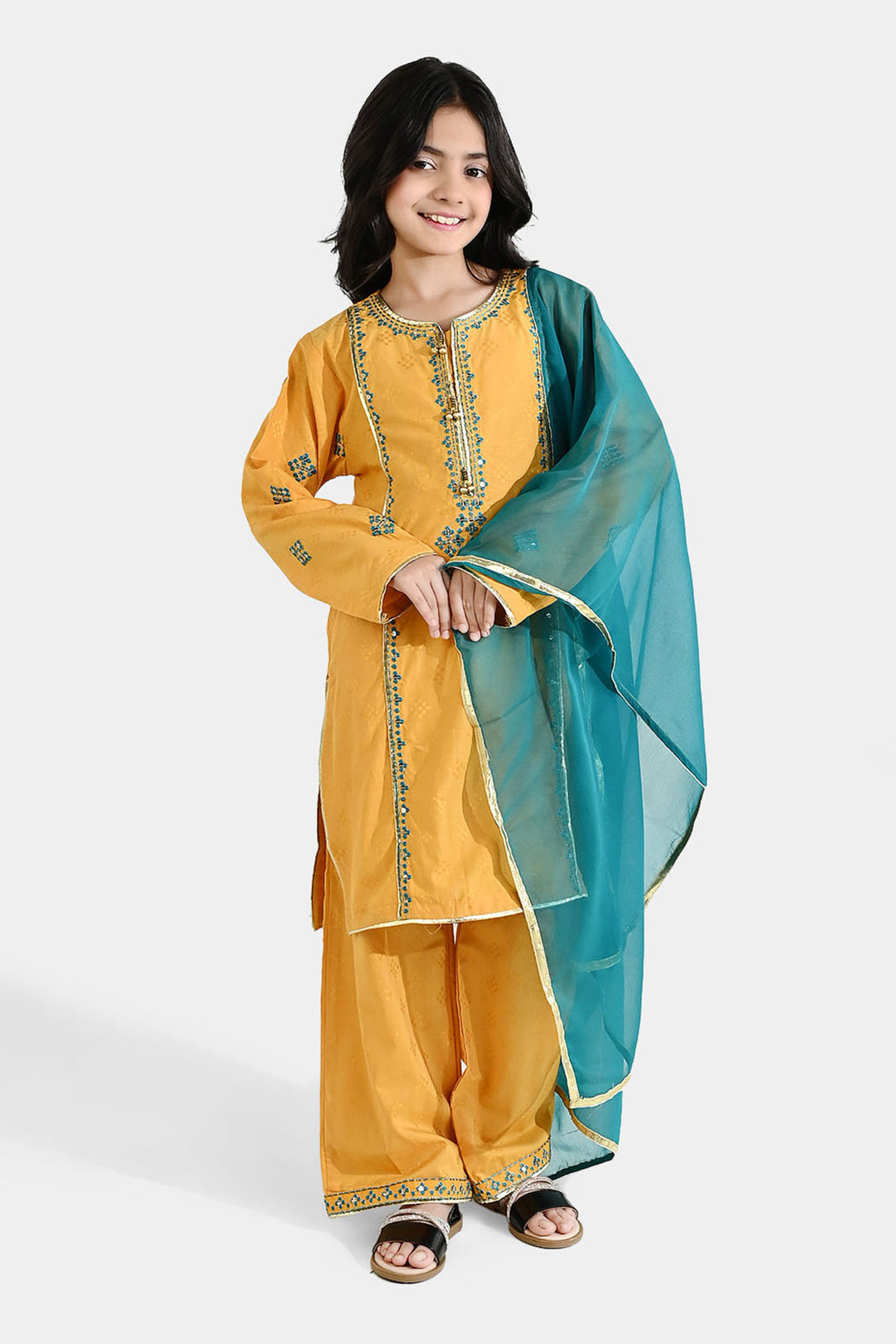 Girls Jacquard 3Pcs (Ishq) - Yellow