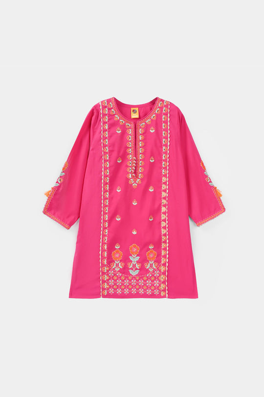 Girls Poly Cambric 3Pcs (Rangeen) – Shocking Pink