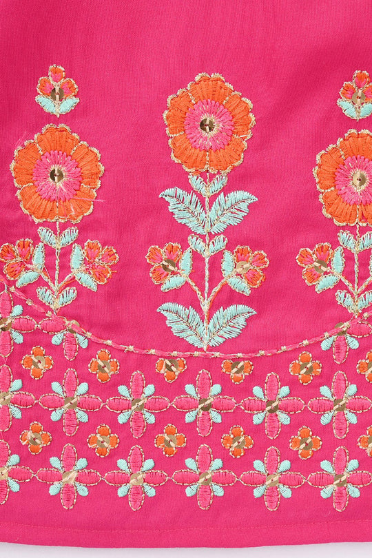 Girls Poly Cambric 3Pcs (Rangeen) – Shocking Pink