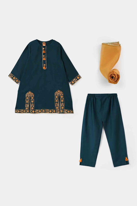 Girls Poly Cambric 3Pcs - Teal Green