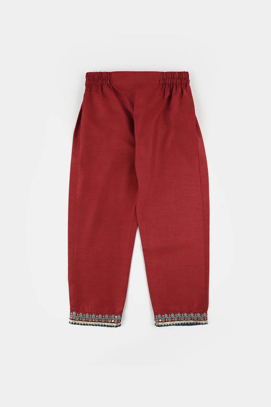Girls Raw Silk 3 Pcs (Naqsh) - Red