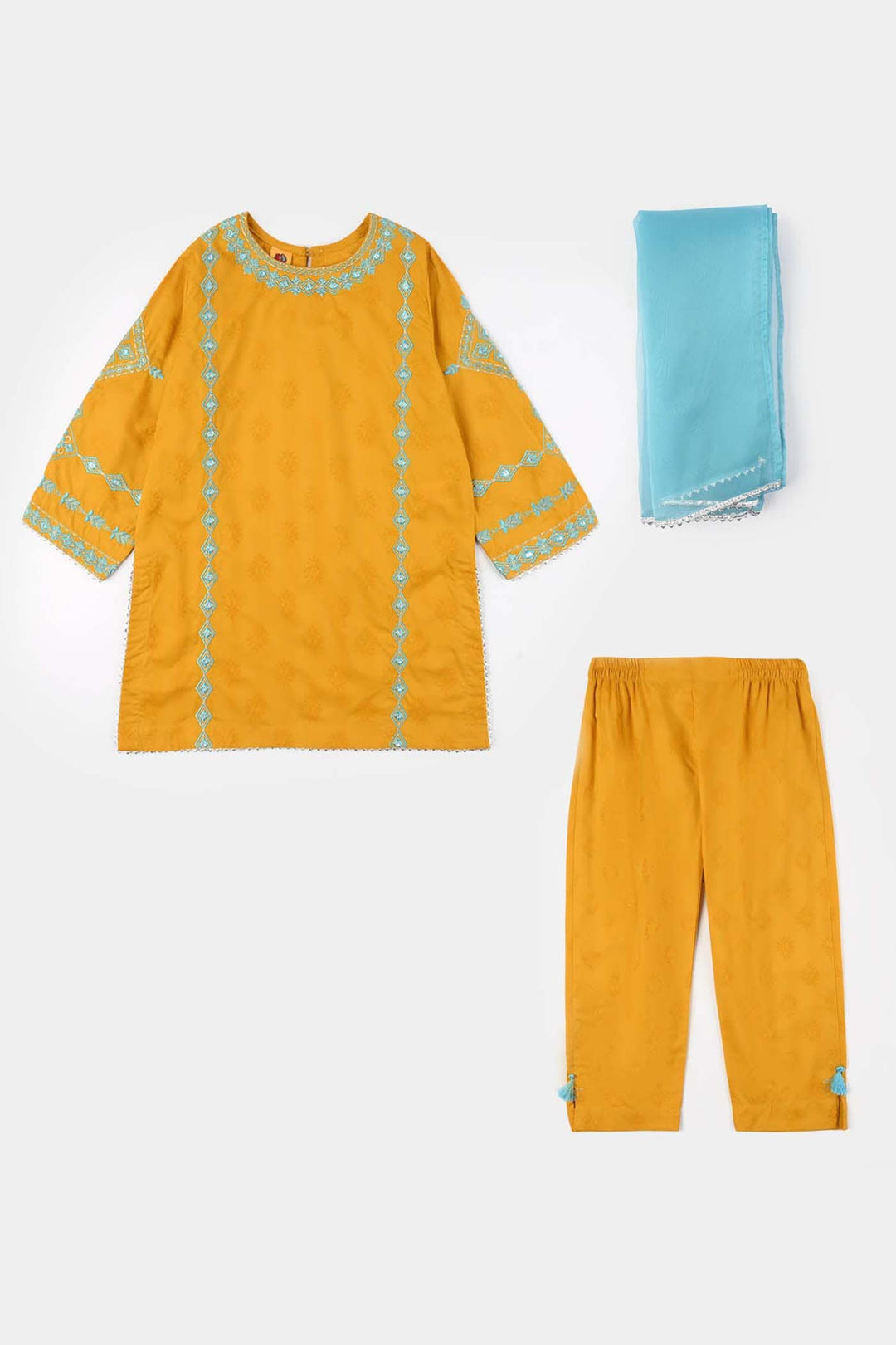 Girls Jacquard 3Pcs (Noor) - Mustard