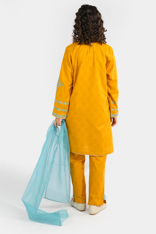 Girls Jacquard 3Pcs (Noor) - Mustard