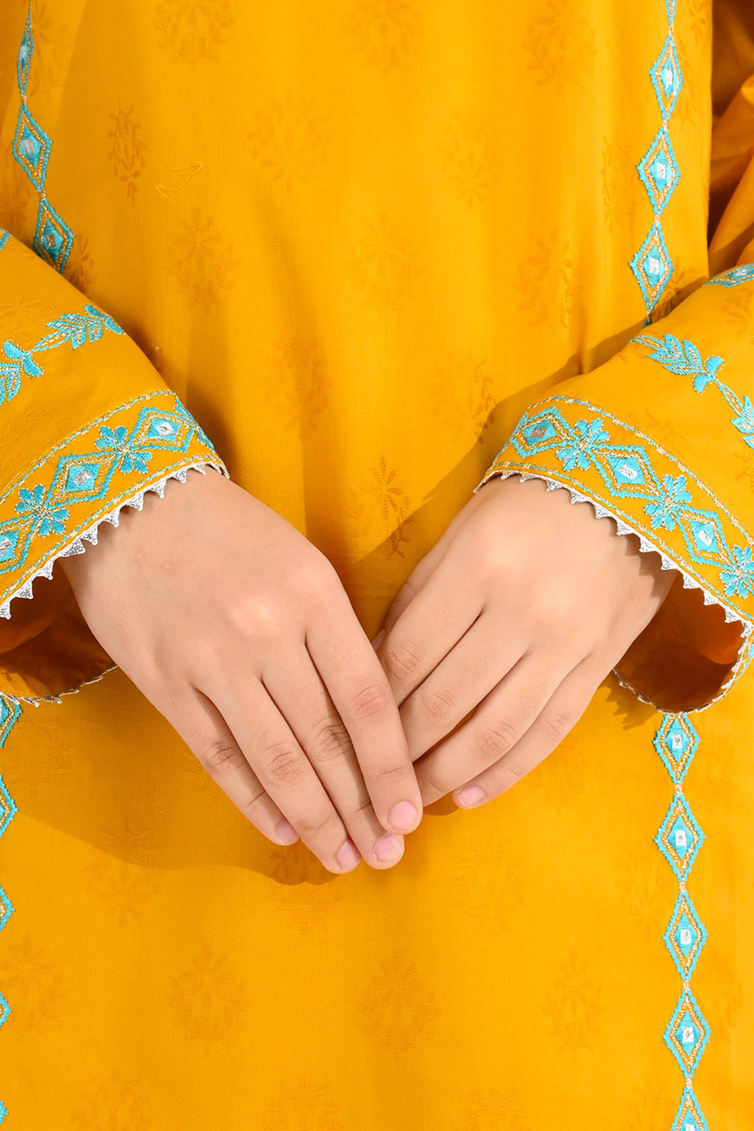 Girls Jacquard 3Pcs (Noor) - Mustard