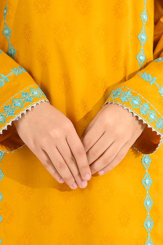 Girls Jacquard 3Pcs (Noor) - Mustard