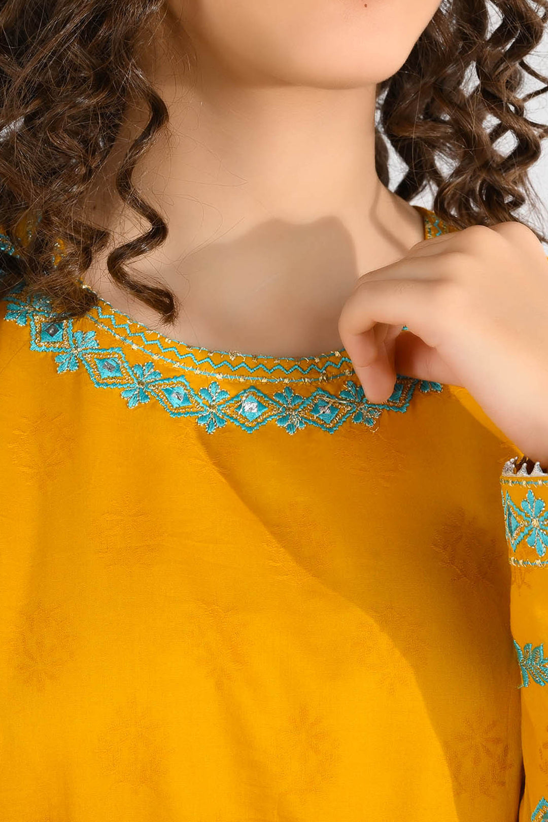 Girls Jacquard 3Pcs (Noor) - Mustard