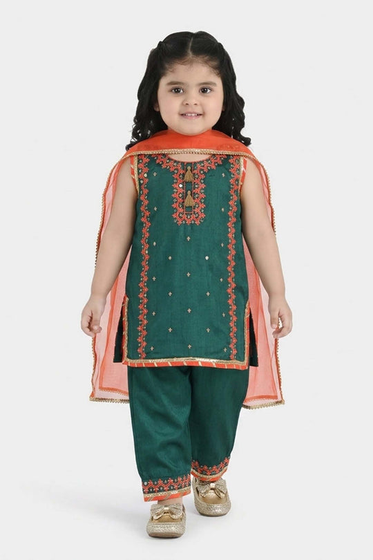 Infant Girls Raw Silk 3-Piece Set (Naqsh)