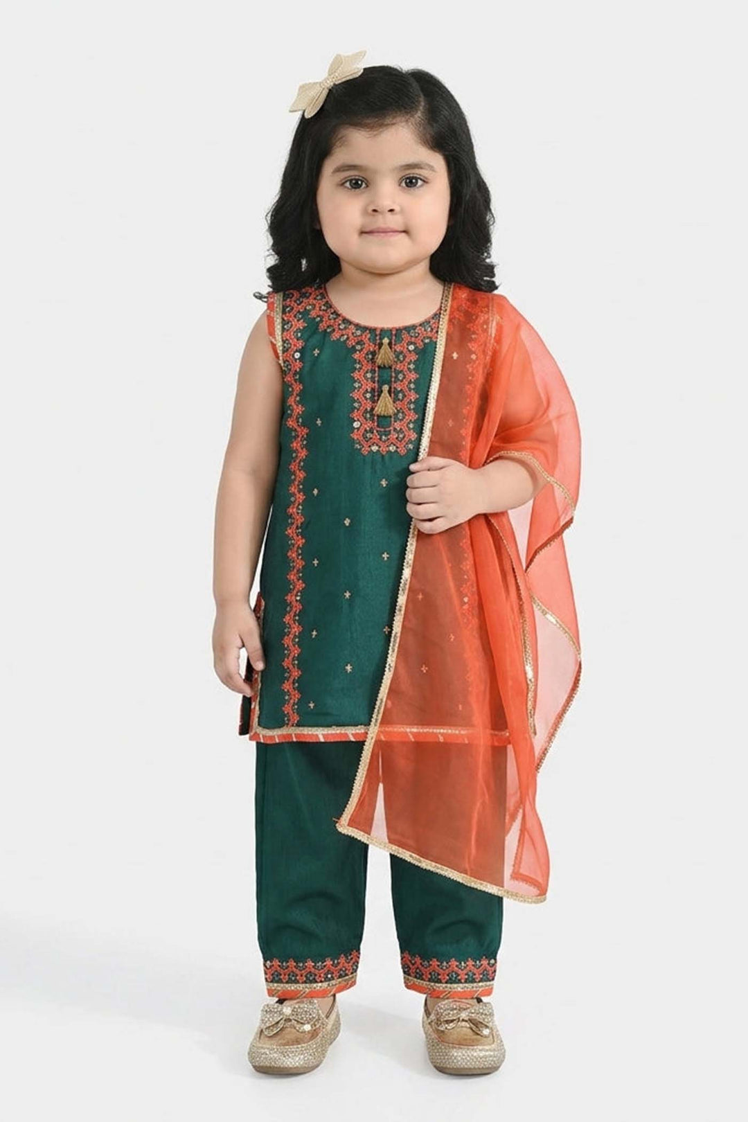 Infant Girls Raw Silk 3-Piece Set (Naqsh)