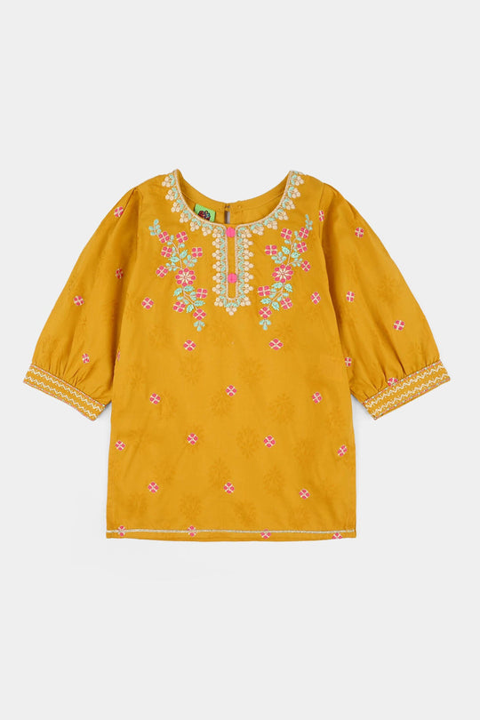 Infant Girls Jacquard 2Pcs Suit (Norani) - Mustard