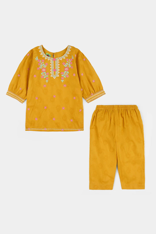 Infant Girls Jacquard 2Pcs Suit (Norani) - Mustard