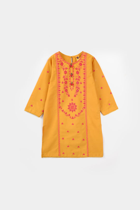 Girls Cotton Poplin Embroidered 2Pcs Yaad - Mustard