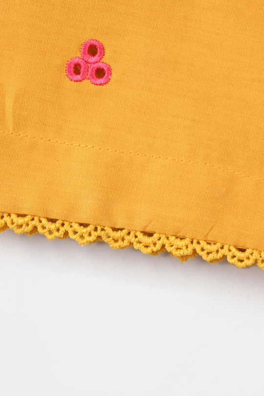 Girls Cotton Poplin Embroidered 2Pcs Yaad - Mustard