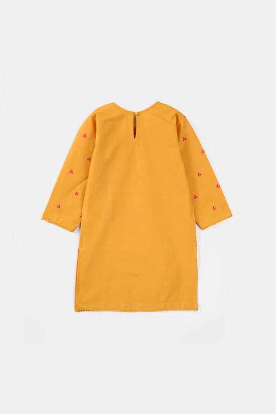 Girls Cotton Poplin Embroidered 2Pcs Yaad - Mustard
