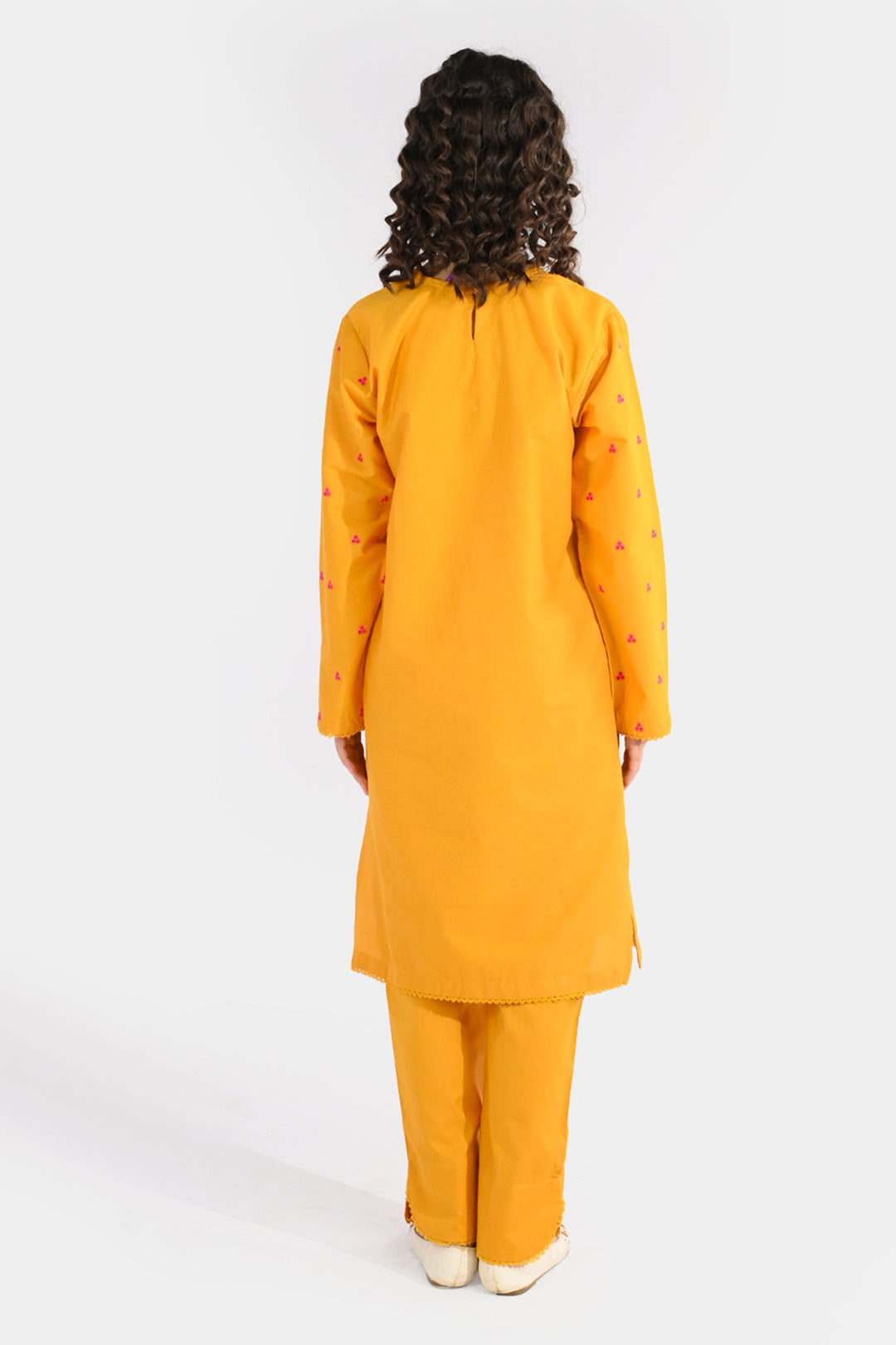 Girls Cotton Poplin Embroidered 2Pcs Yaad - Mustard
