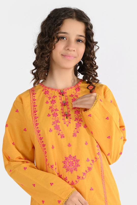 Girls Cotton Poplin Embroidered 2Pcs Yaad - Mustard