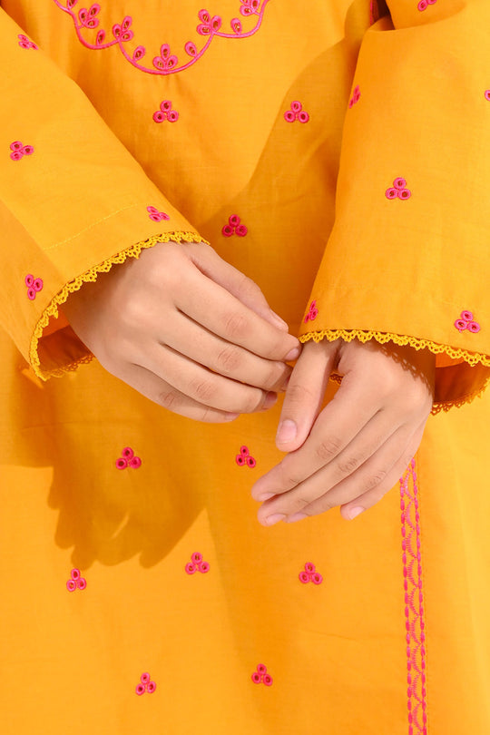 Girls Cotton Poplin Embroidered 2Pcs Yaad - Mustard