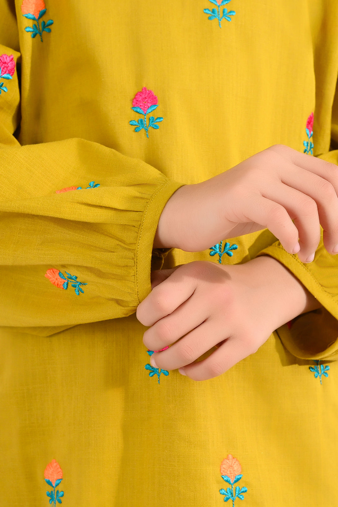 Girls Cotton Slub Embroidered 2-Piece Set (Sama) - Dhani Green