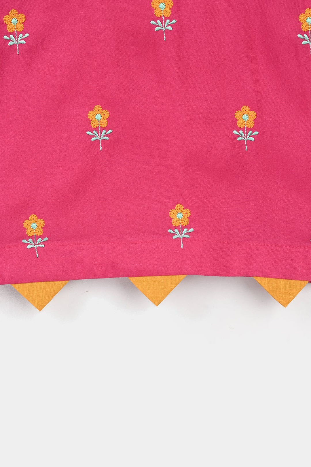 Girls Poly Cambric Embroidered Kurti Pari Noor - Shocking Pink