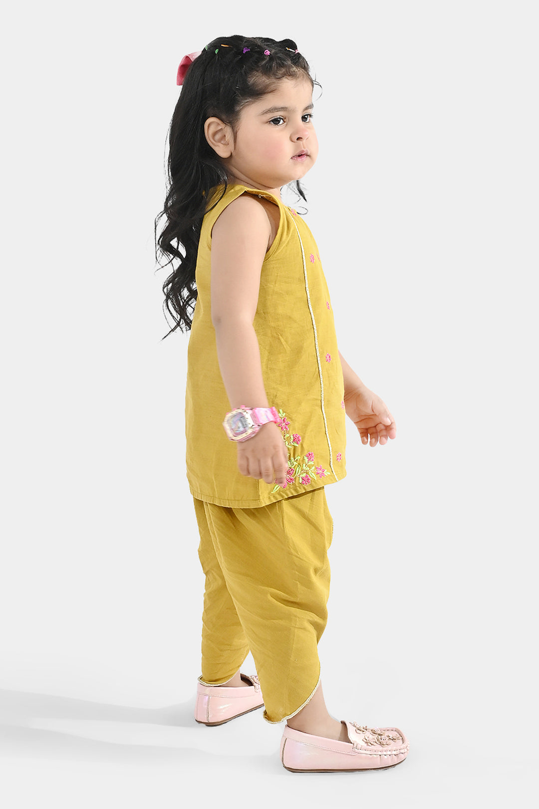 Infant Girls Cotton Slub Embroidered 2 Pcs (Roshan Pari) - Dhani Green