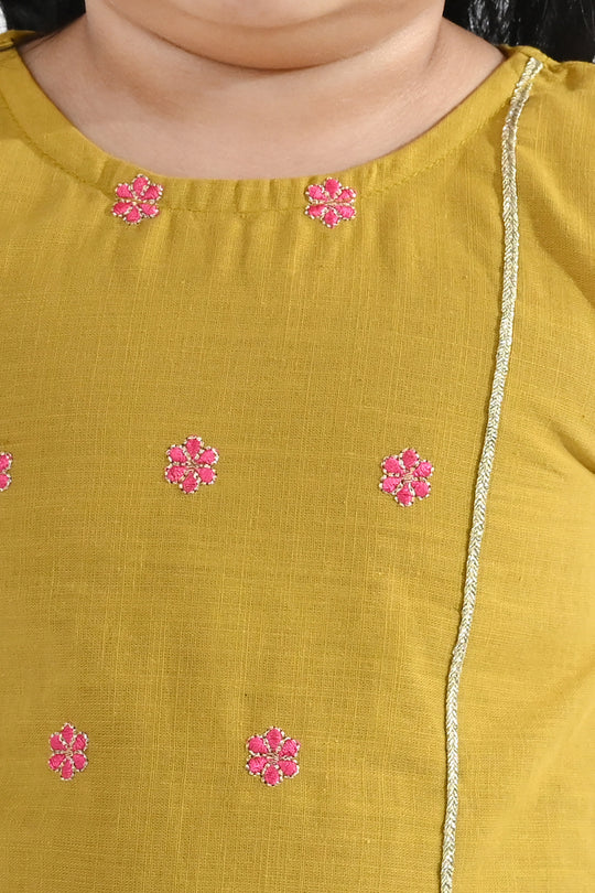 Infant Girls Cotton Slub Embroidered 2 Pcs (Roshan Pari) - Dhani Green