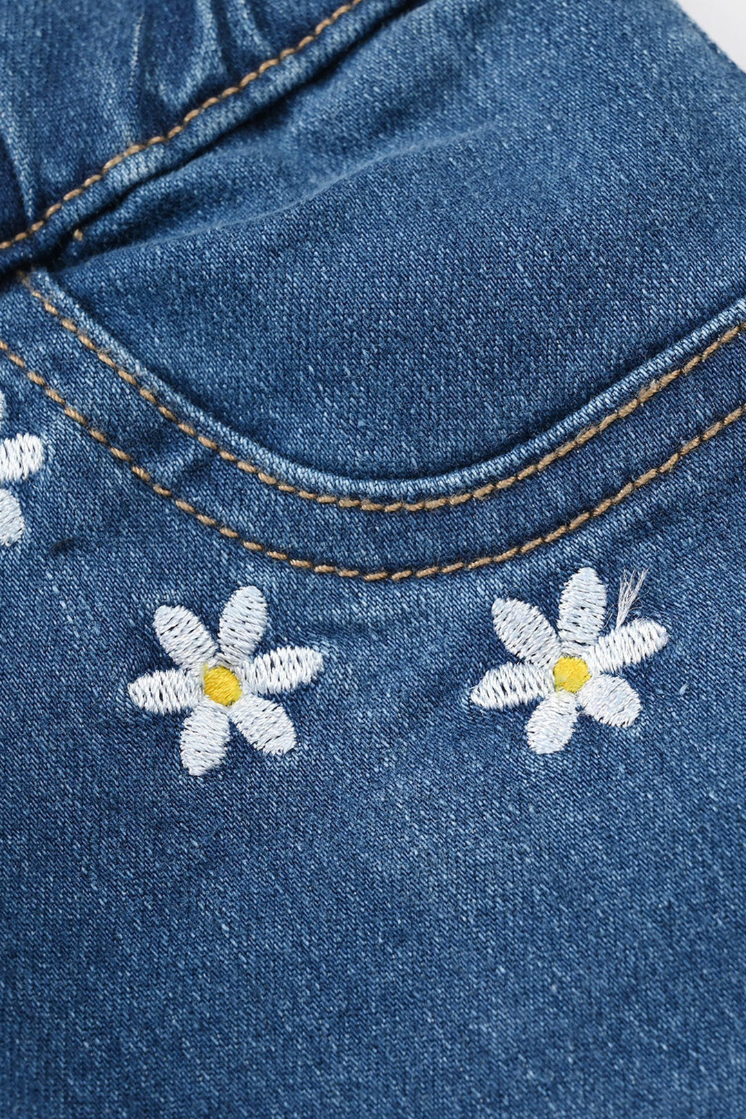 Girls Denim Stretch Jeggings (Flower) - Mid Blue