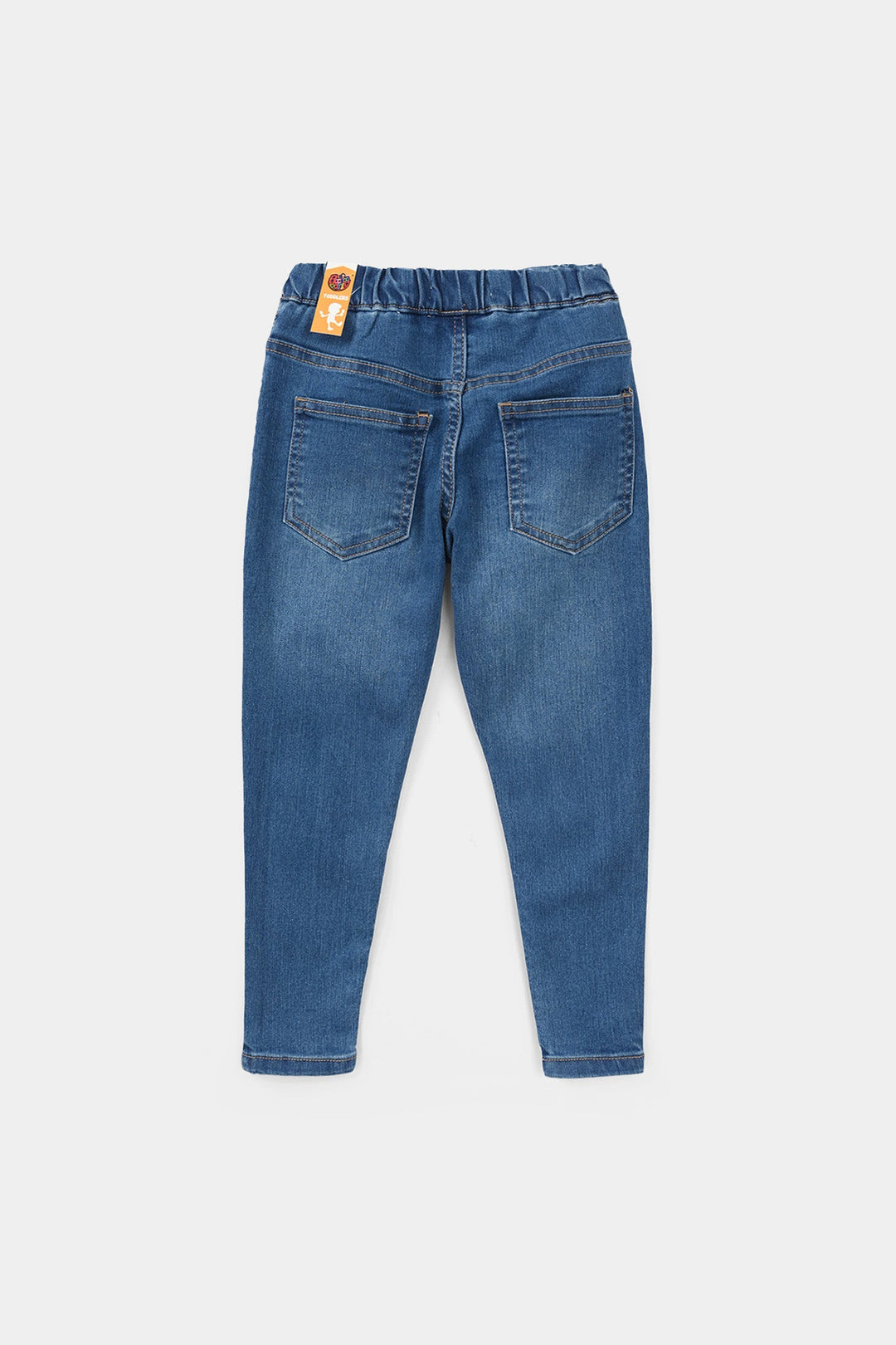 Girls Denim Stretch Jeggings (Flower) - Mid Blue