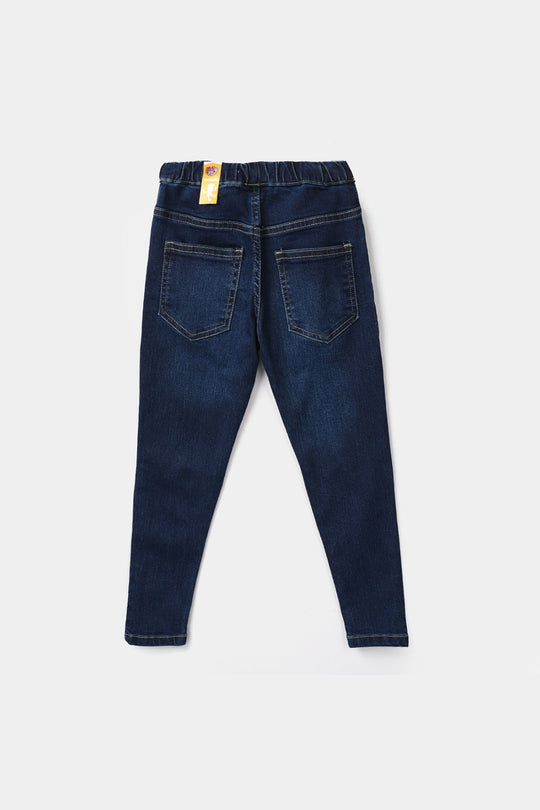 Girls Denim Stretch Jeggings (Heart Patch) - Dark Blue