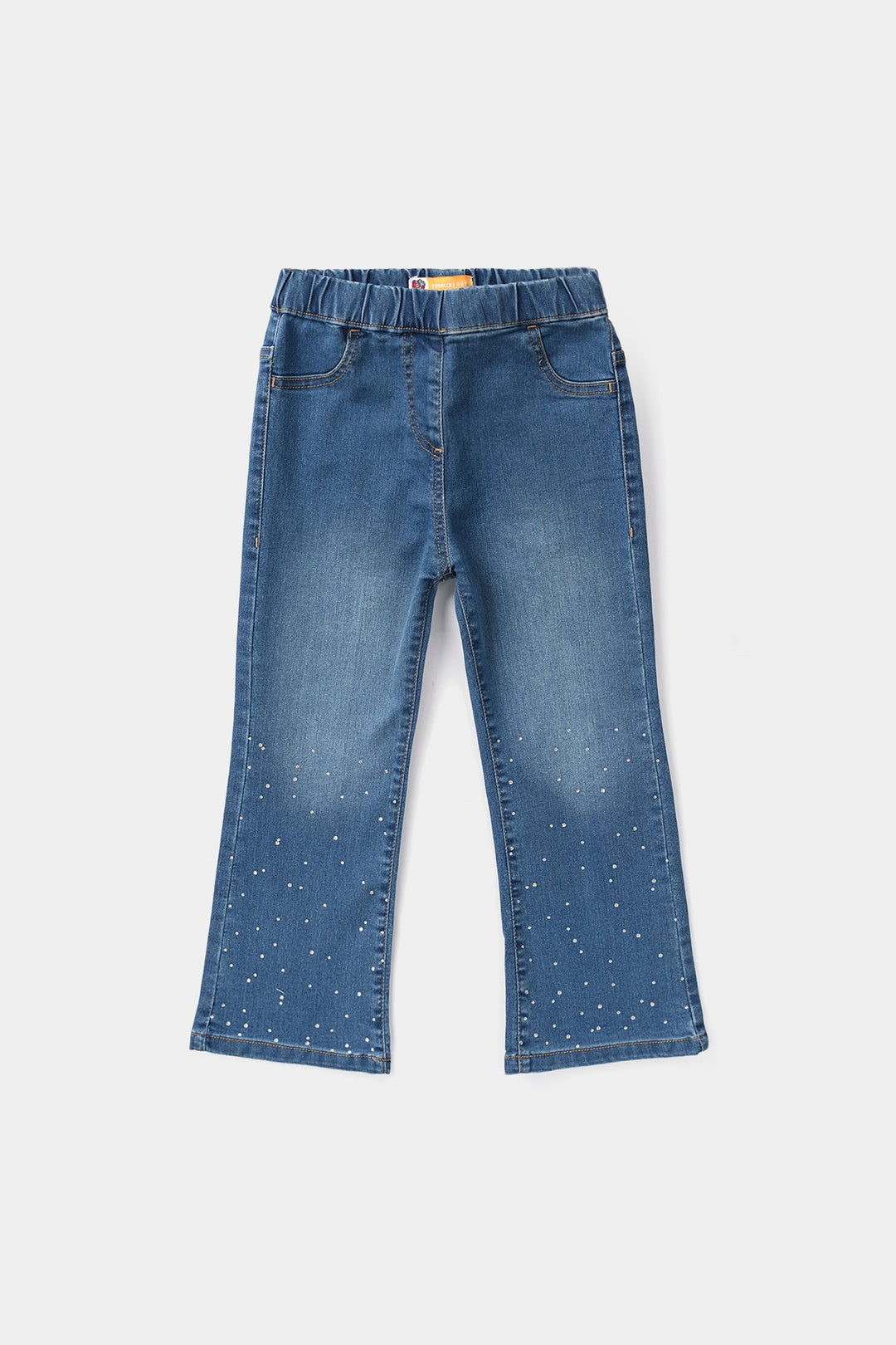 Girls Denim Stretch Jeggings (Studs) - Mid Blue