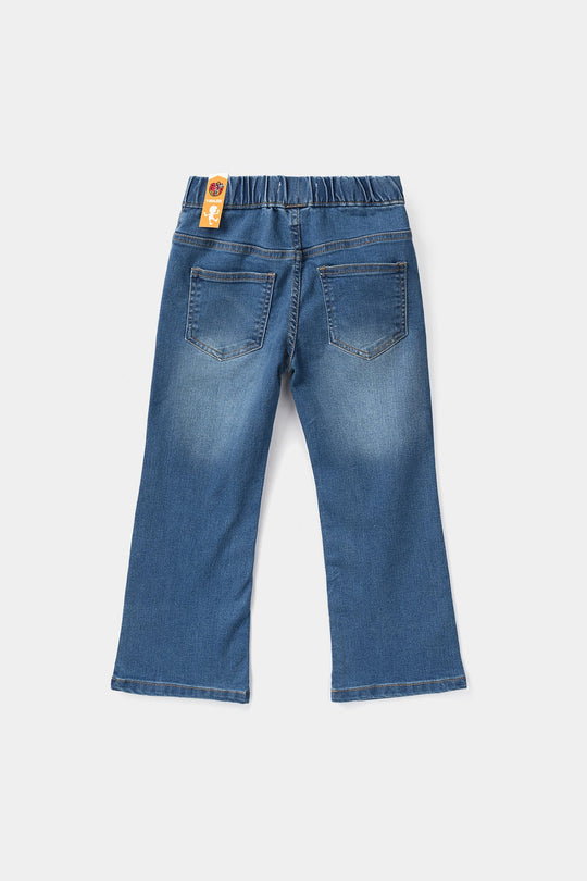Girls Denim Stretch Jeggings (Studs) - Mid Blue