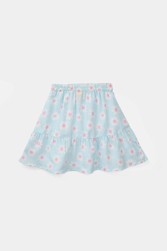 Girls Casual Short Skirt Floral - Light Blue