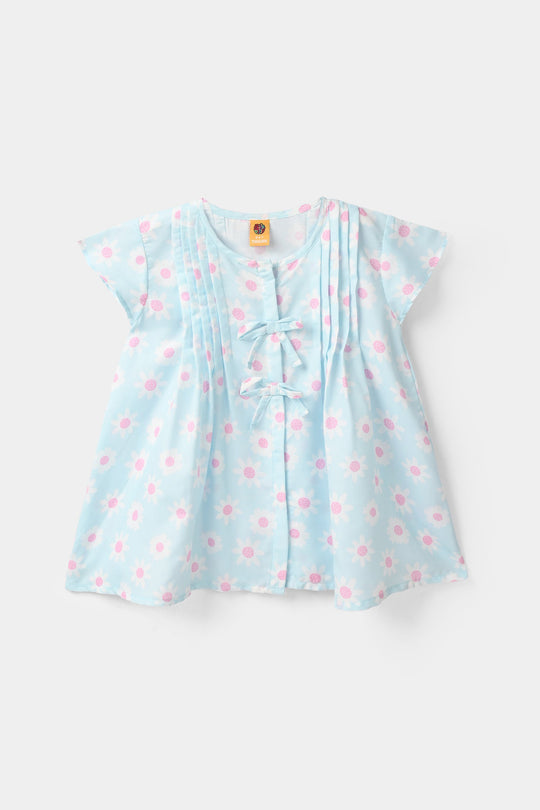 Girls Poly Crinkle Casual Top Daisy - Light Blue