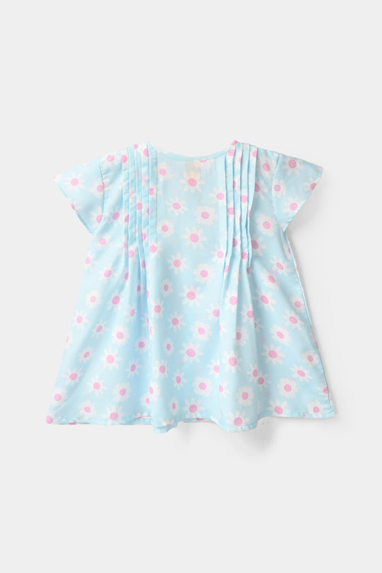 Girls Poly Crinkle Casual Top Daisy - Light Blue