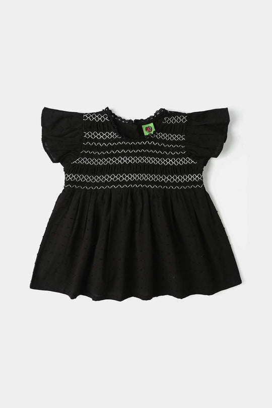 Infant Girls Jacquard Casual Frock Top (Middy) - Black