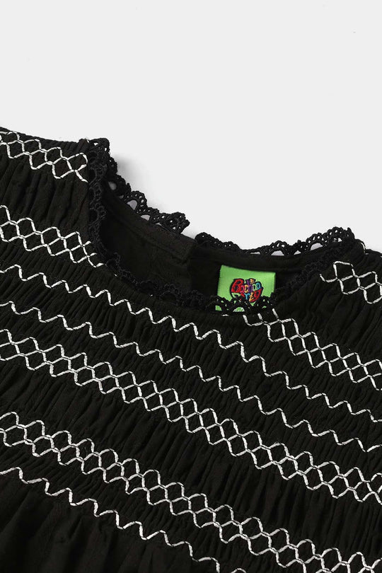 Infant Girls Jacquard Casual Frock Top (Middy) - Black