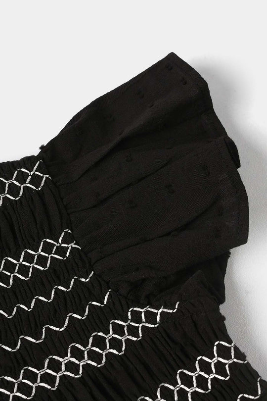 Infant Girls Jacquard Casual Frock Top (Middy) - Black