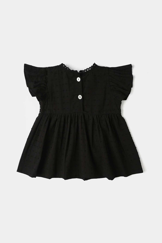 Infant Girls Jacquard Casual Frock Top (Middy) - Black