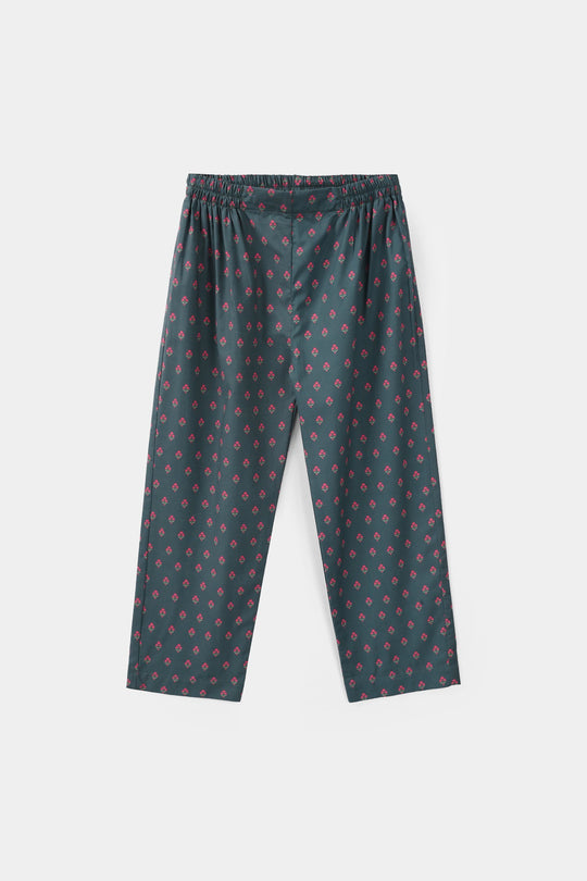 Girls Cotton Printed Pants Eira - Teal Blue